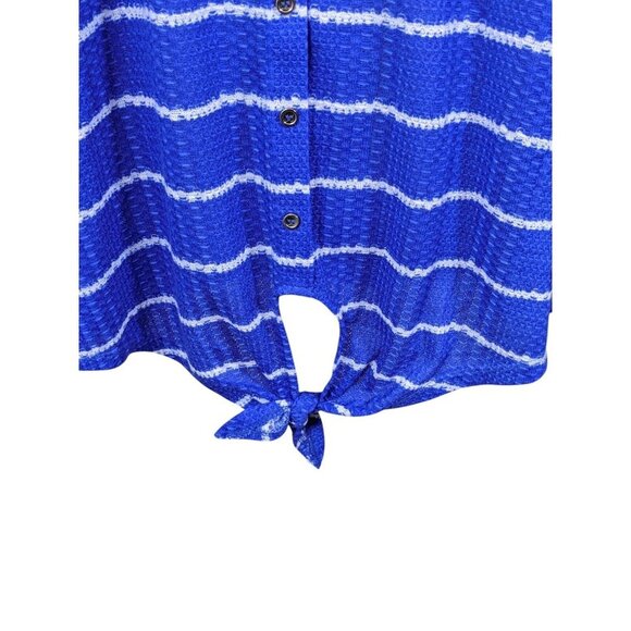 Textured Plus Size Top Womens 3X Blue Striped Sleeveless Tie Waist Vacation - Picture 3 of 8